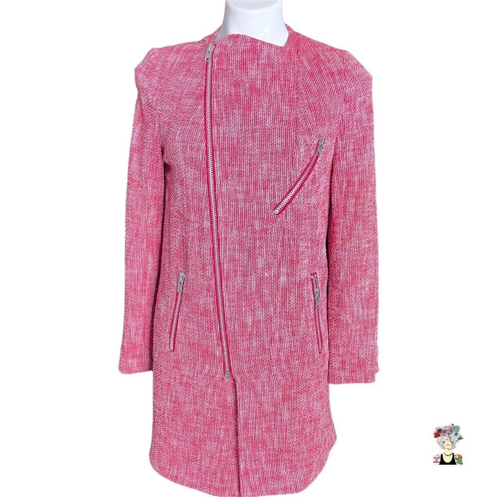 Vintage Belaire Red White Tweed Zip Up Sweater Coat  Metal Zippers Pockets S - Picture 1 of 12